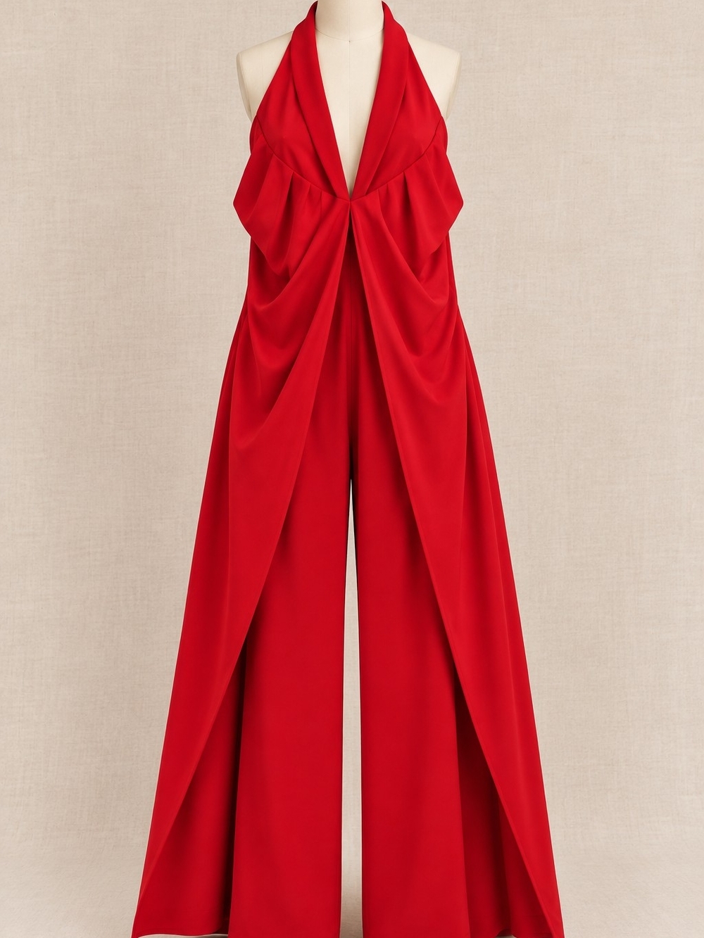 Ashley Stewart NWT Tango Red Halter Wide-Leg Jumpsuit Size 30/32